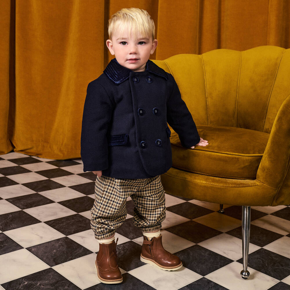 Rachel Riley-Baby Boys Navy Blue Double Breasted Coat | Childrensalon Outlet