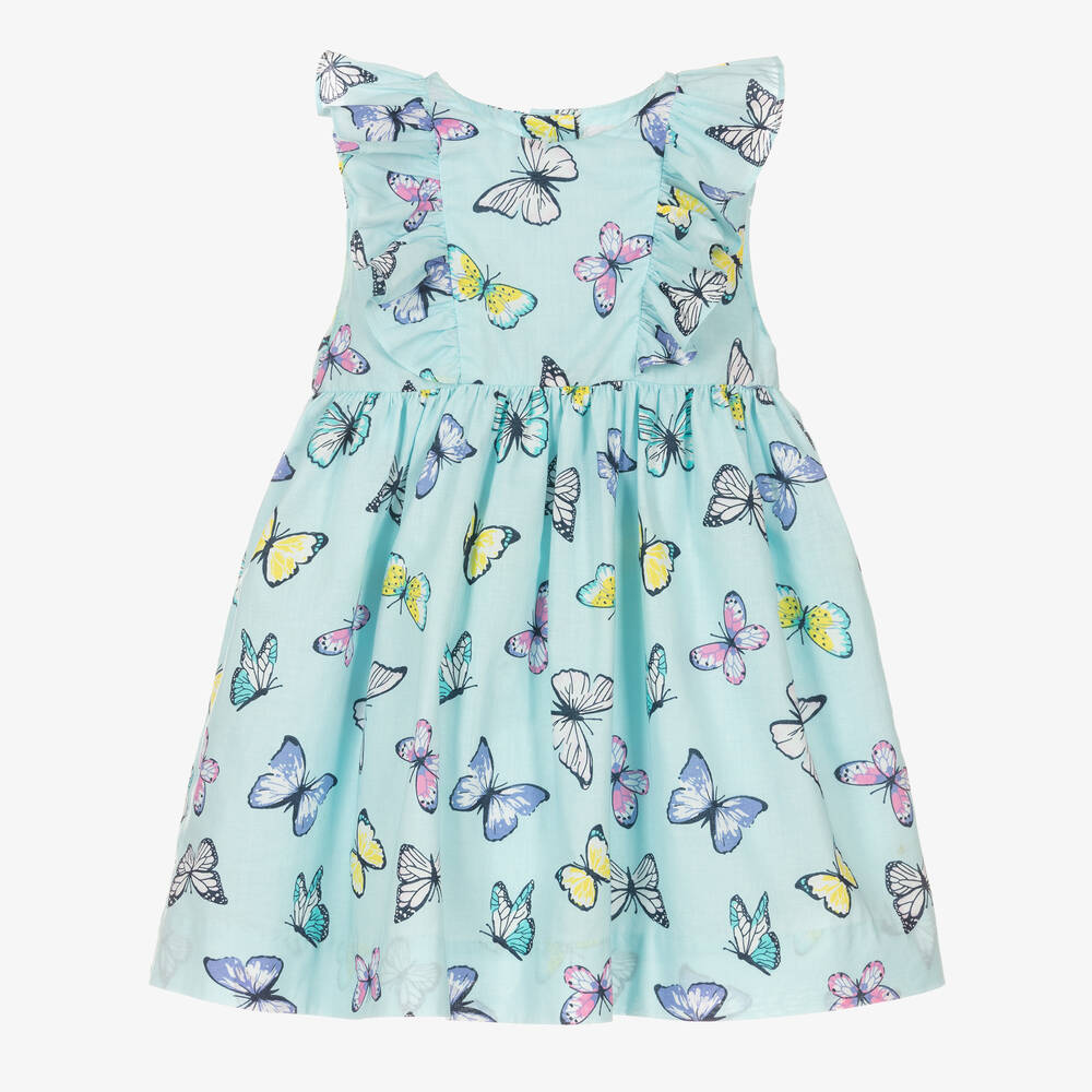 Rachel Riley - Baby Girls Blue Butterfly Print Dress | Childrensalon