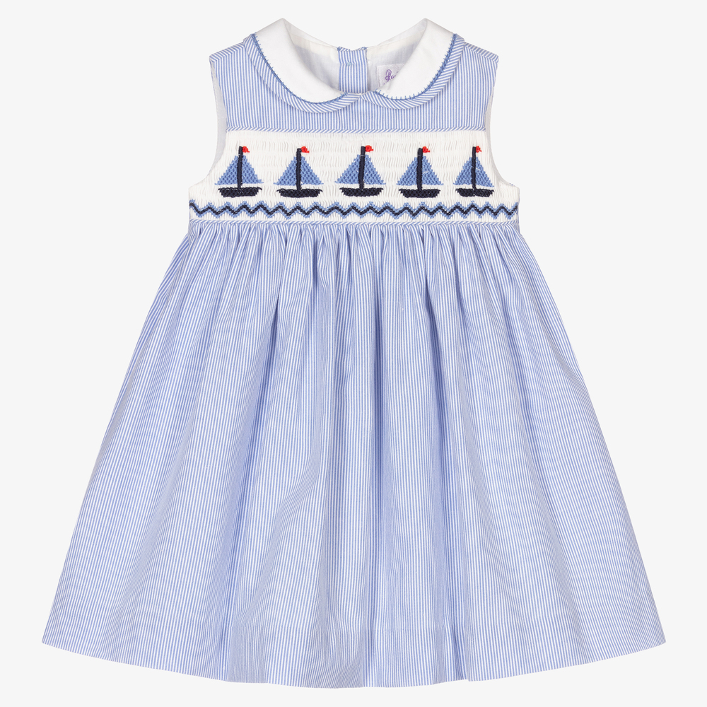Rachel Riley - Голубое платье из хлопка для малышек | Childrensalon