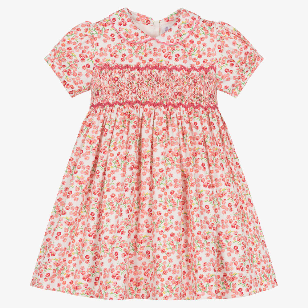 Rachel Riley - Baby Girls Pink Floral Hand-Smocked Dress  | Childrensalon