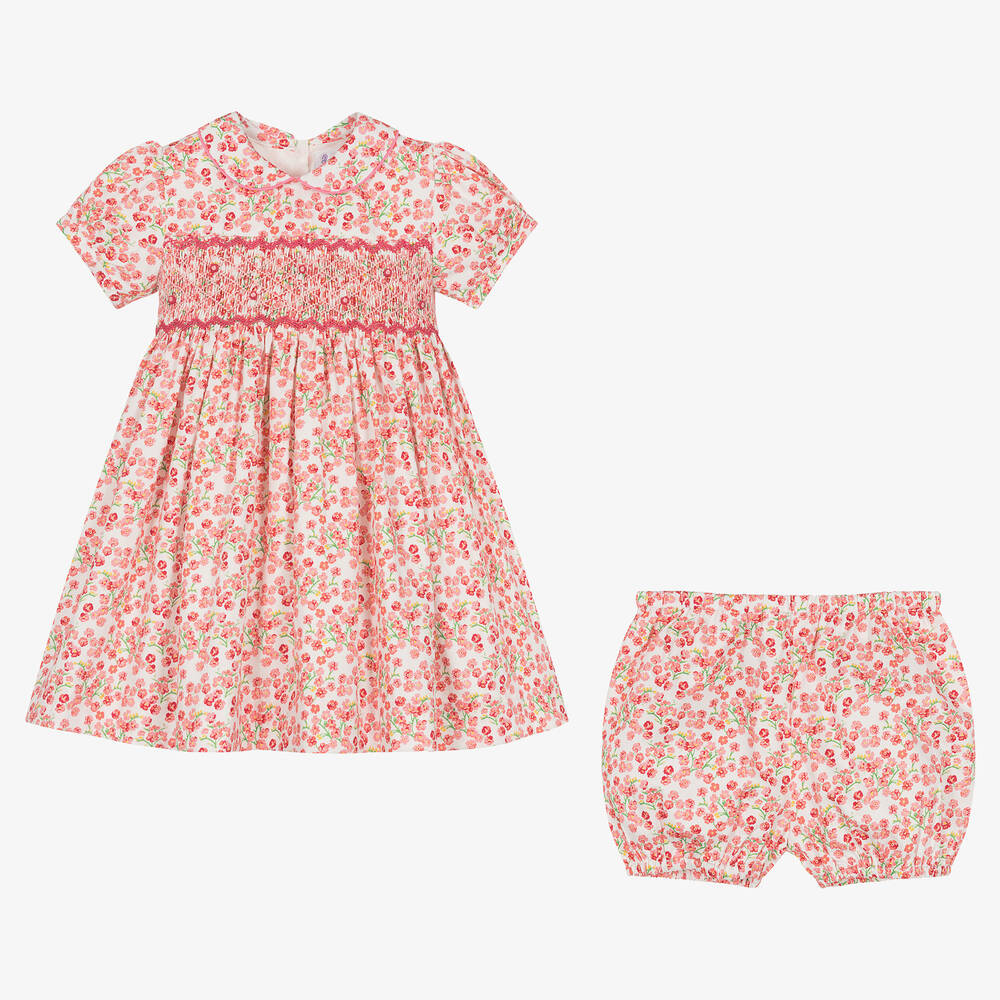 Rachel Riley-Baby Girls Pink Floral Hand-Smocked Dress  | Childrensalon Outlet
