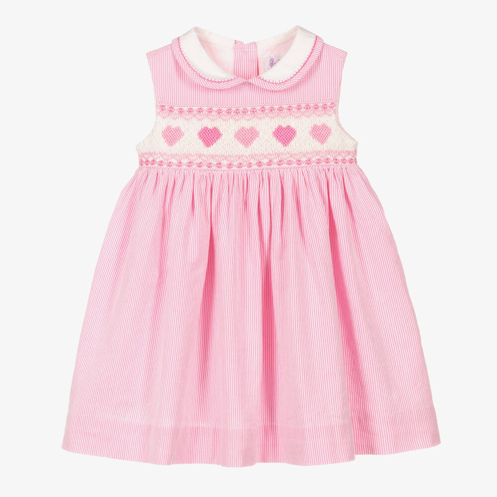 Rachel Riley - Розовое платье со сборками в полоску | Childrensalon