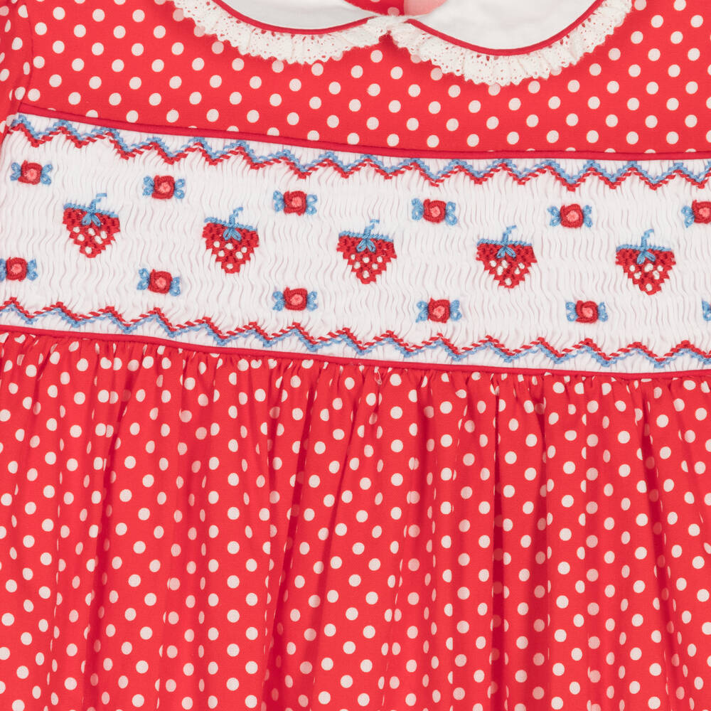 Rachel Riley-Baby Girls Red Smocked Polka Dot Dress | Childrensalon Outlet