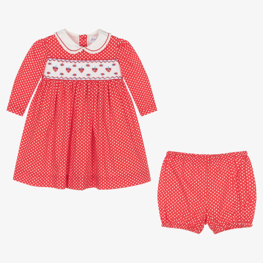 Rachel Riley-Baby Girls Red Smocked Polka Dot Dress | Childrensalon Outlet