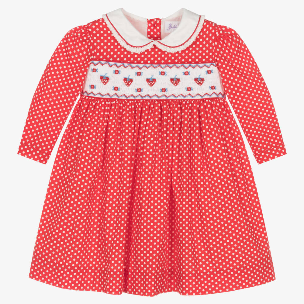 Rachel Riley - Baby Girls Red Smocked Polka Dot Dress | Childrensalon