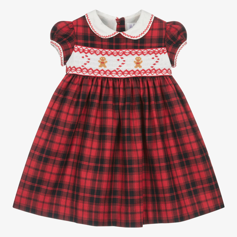 Rachel Riley - فستان تارتان تويل لون أحمر للمولودات  | Childrensalon