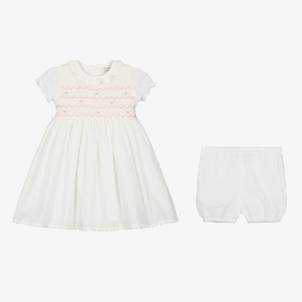 Rachel Riley-Baby Girls White Smocked Cotton Dress | Childrensalon Outlet