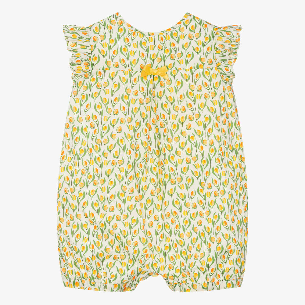 Rachel Riley-Baby Girls Yellow Floral Cotton Shortie | Childrensalon Outlet