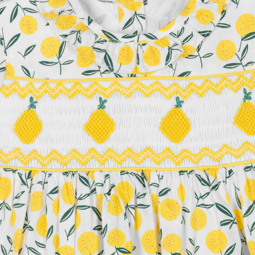Rachel Riley-Baby Girls Yellow Lemon Smocked Dress | Childrensalon Outlet