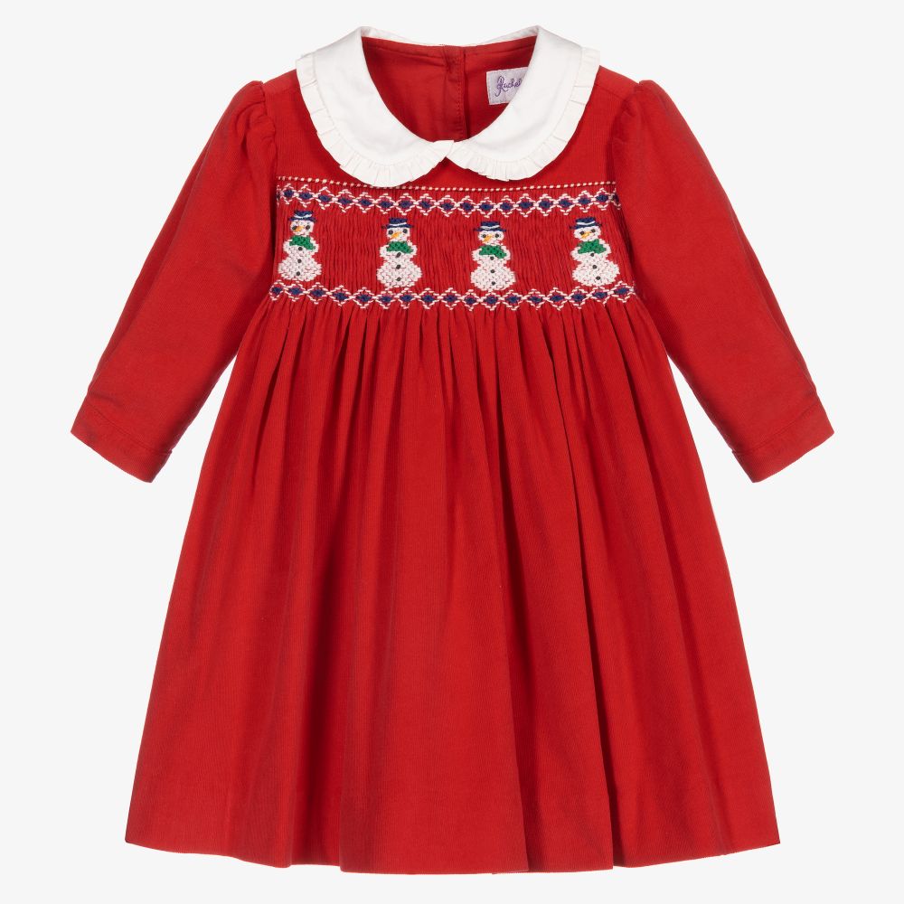 Rachel Riley - Rotes gesmoktes Schneemann-Kleid (B) | Childrensalon