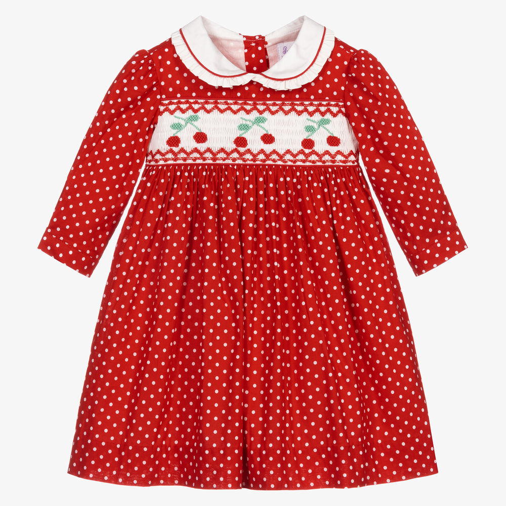 Rachel Riley - Robe rouge en coton à smocks et bloomer bébé | Childrensalon