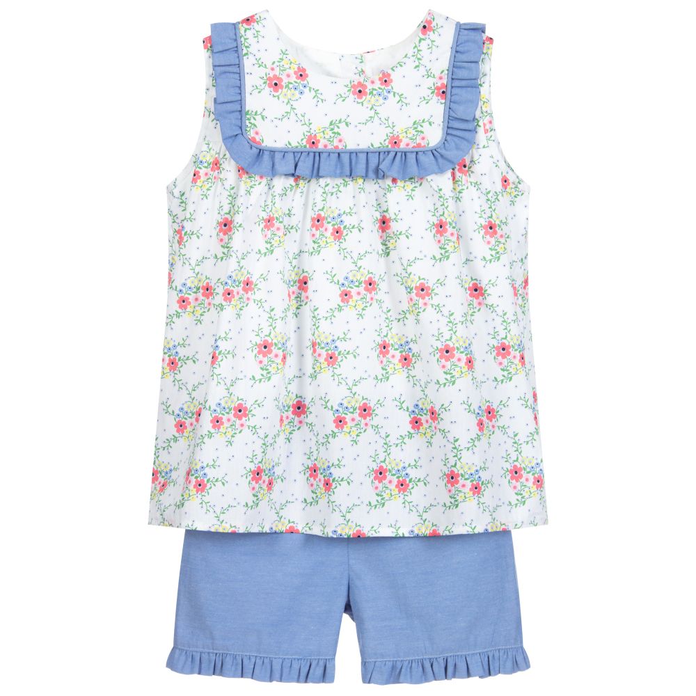 Rachel Riley-Blue & Ivory Floral Shorts Set | Childrensalon Outlet