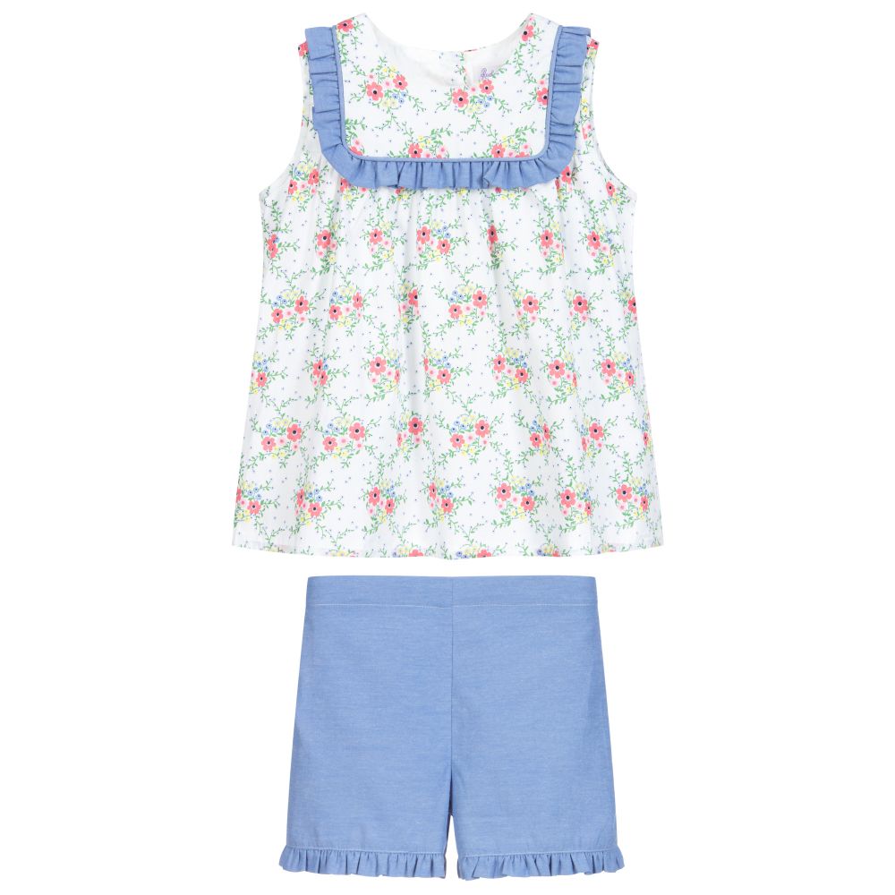 Rachel Riley-Кремовый топ в цветочек с голубыми шортами | Childrensalon Outlet