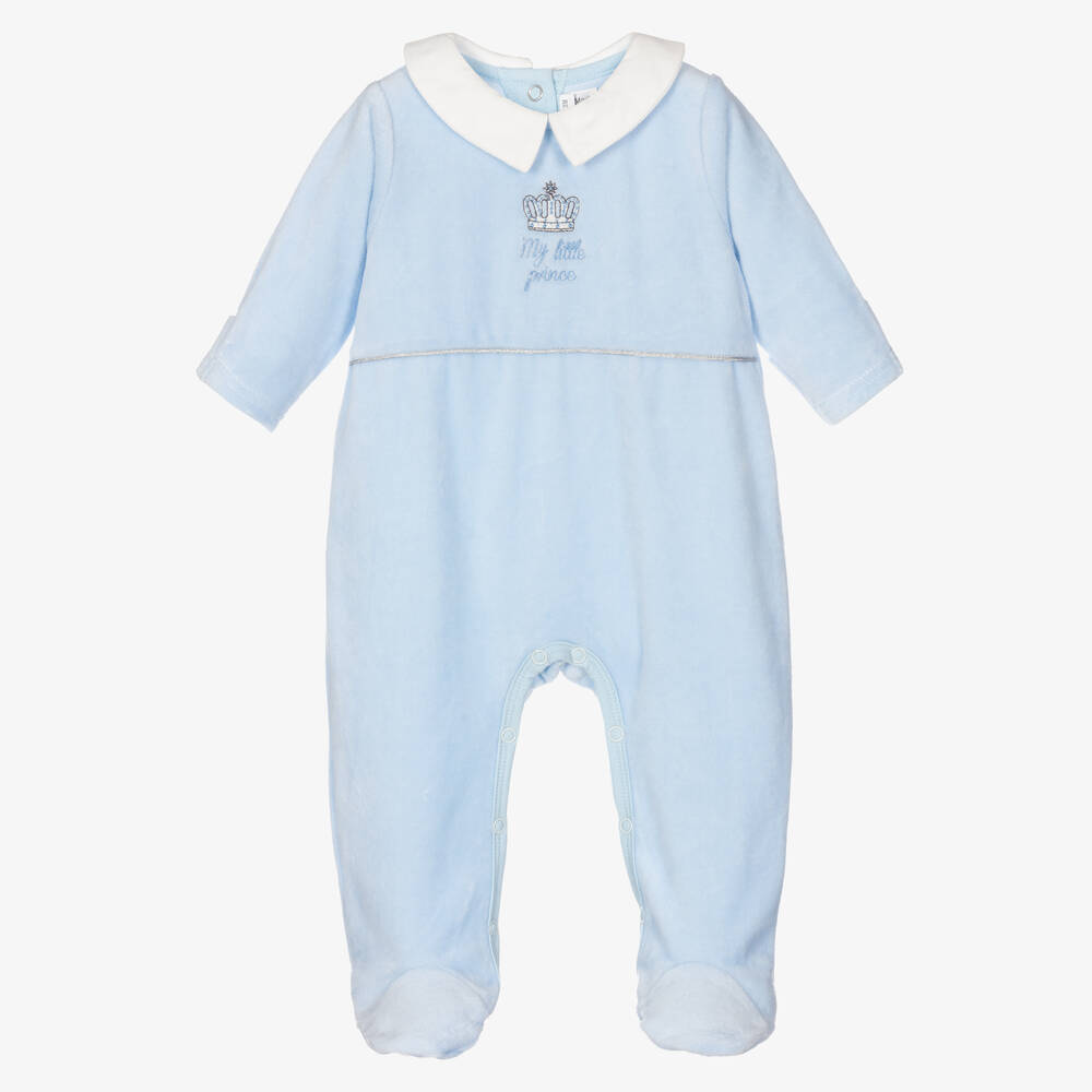Rachel Riley-Blue Velour Babygrow | Childrensalon Outlet