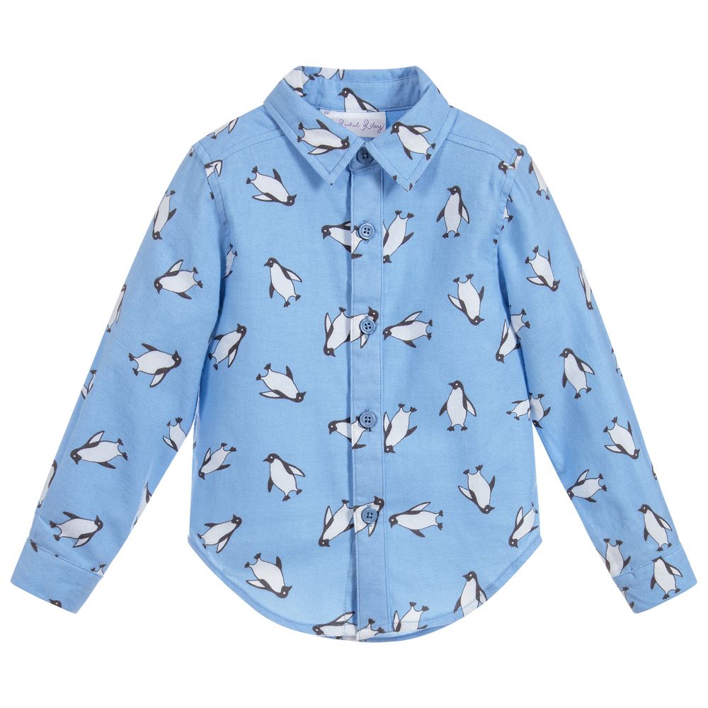 Rachel Riley - Boys Blue Cotton Flannel Shirt | Childrensalon