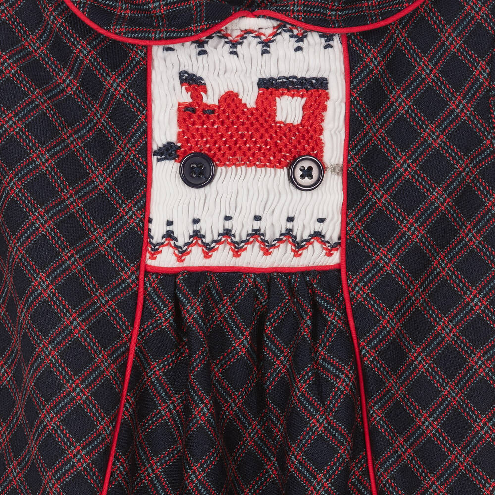 Rachel Riley-Boys Blue & Red Smocked Cotton Shortie | Childrensalon Outlet
