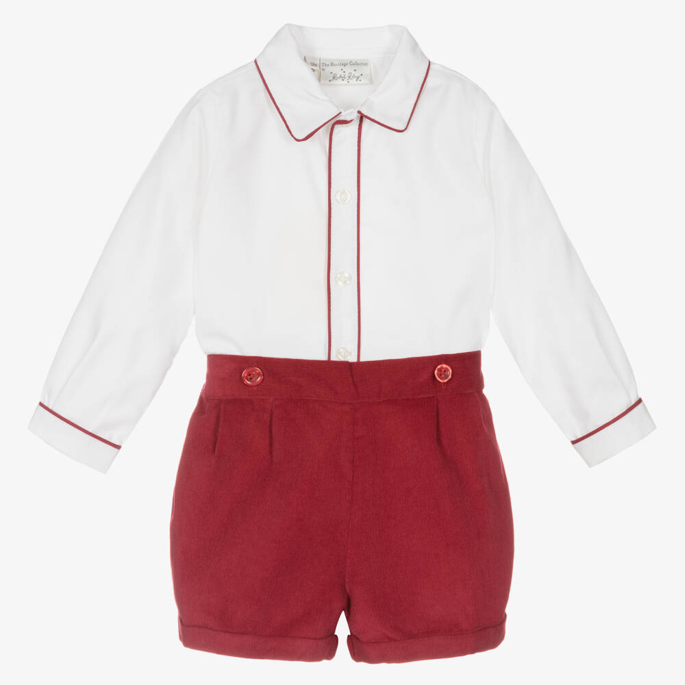 Rachel Riley-Boys Burgundy Red Cotton Buster Suit | Childrensalon Outlet