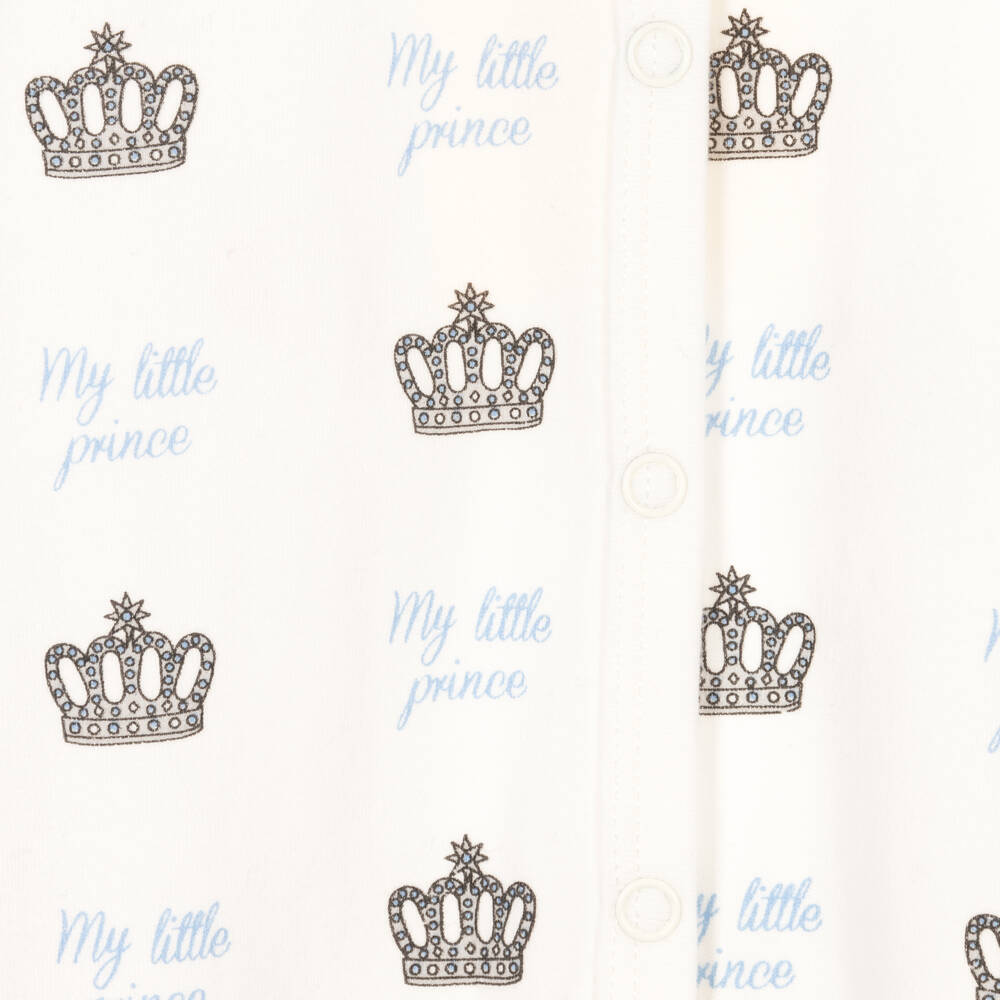 Rachel Riley-Boys Ivory & Blue Cotton Crown Babygrow | Childrensalon Outlet