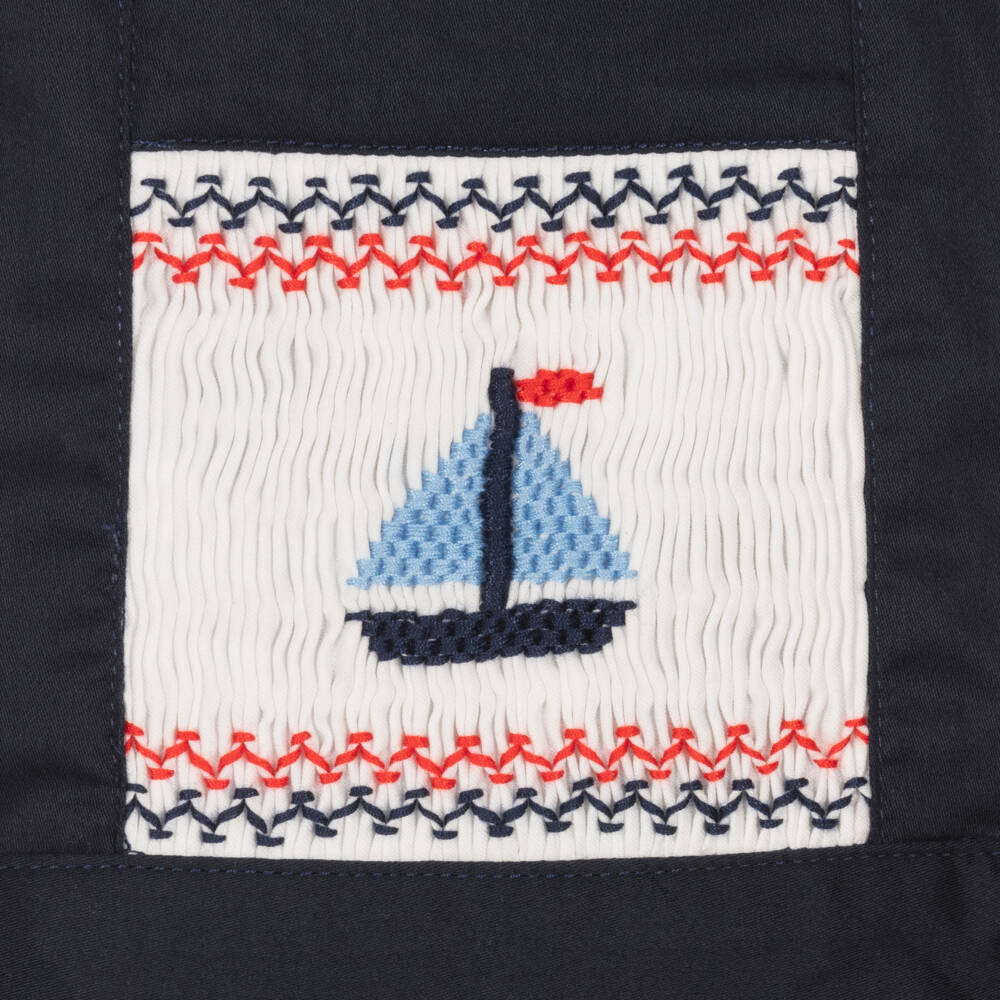 Rachel Riley-Boys Navy Cotton Sailboat Dungarees | Childrensalon Outlet