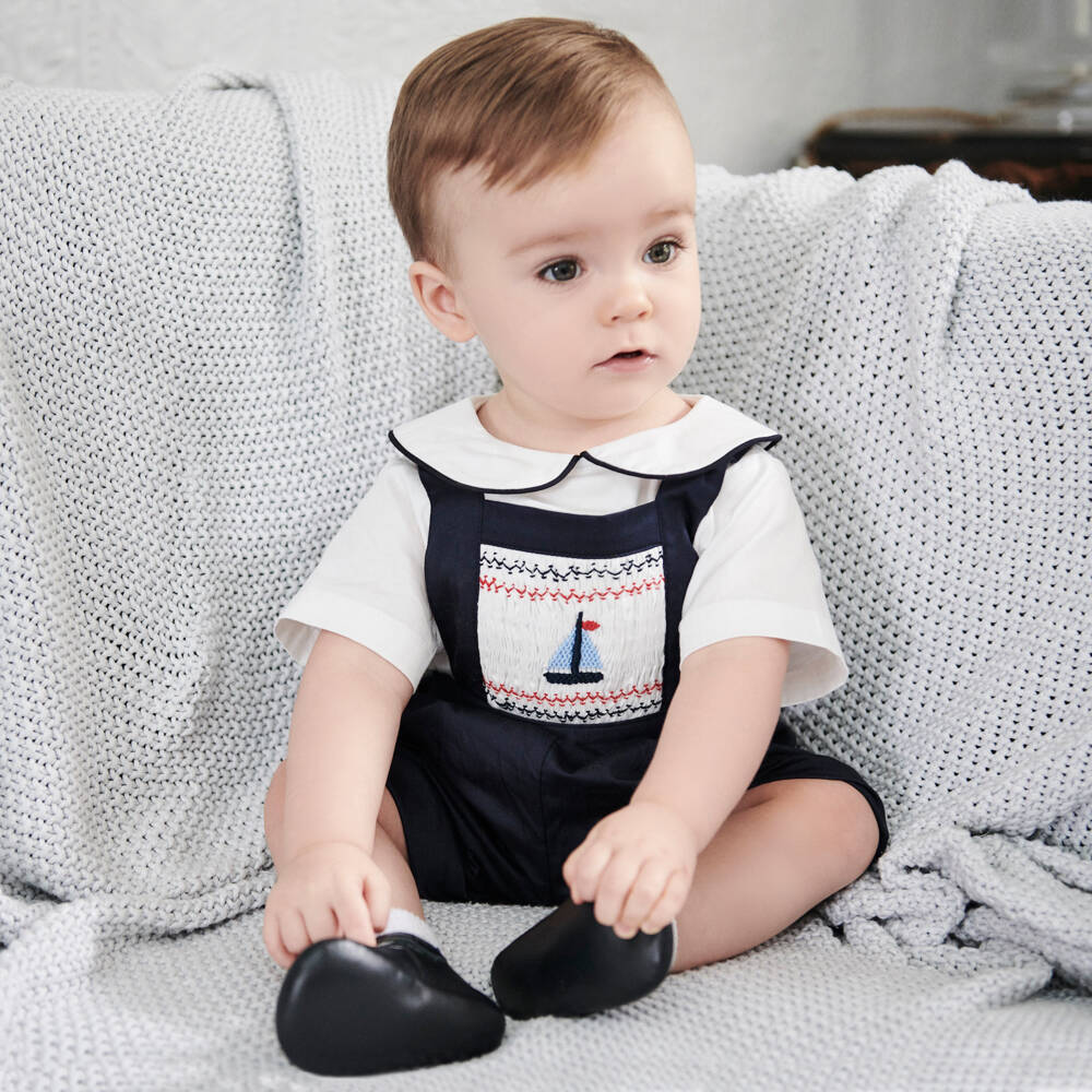 Rachel Riley-Boys Navy Cotton Sailboat Dungarees | Childrensalon Outlet