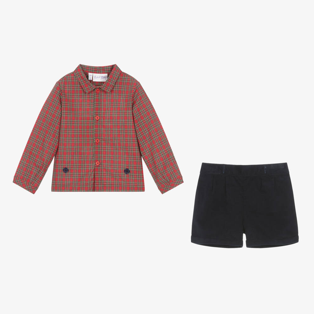 Rachel Riley-Boys Red Plaid Shirt Set | Childrensalon Outlet