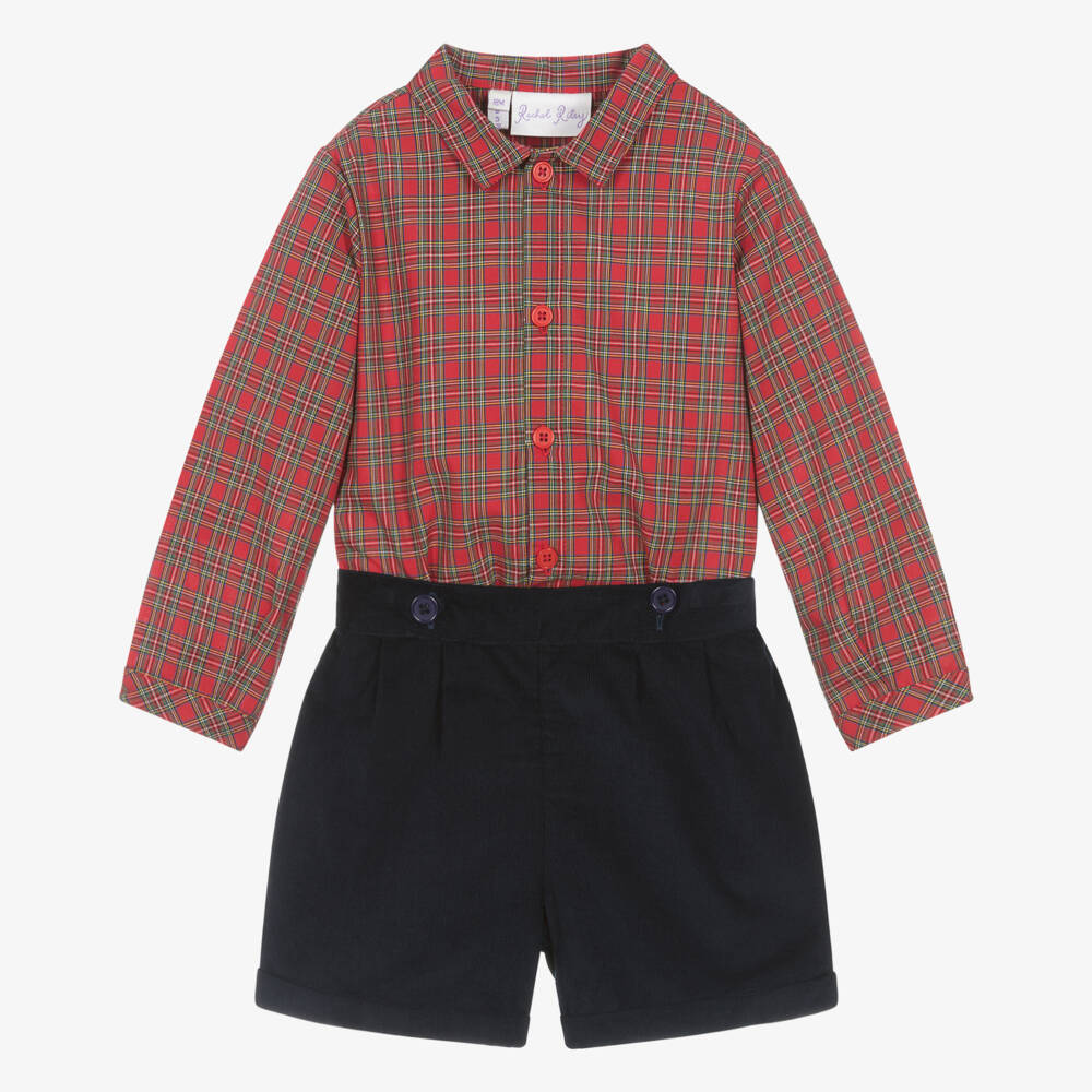 Rachel Riley-Boys Red Plaid Shirt Set | Childrensalon Outlet