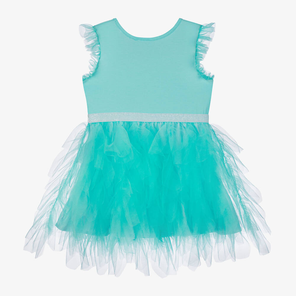 Rachel Riley-Girls Aqua Cotton Tulle Dress | Childrensalon Outlet
