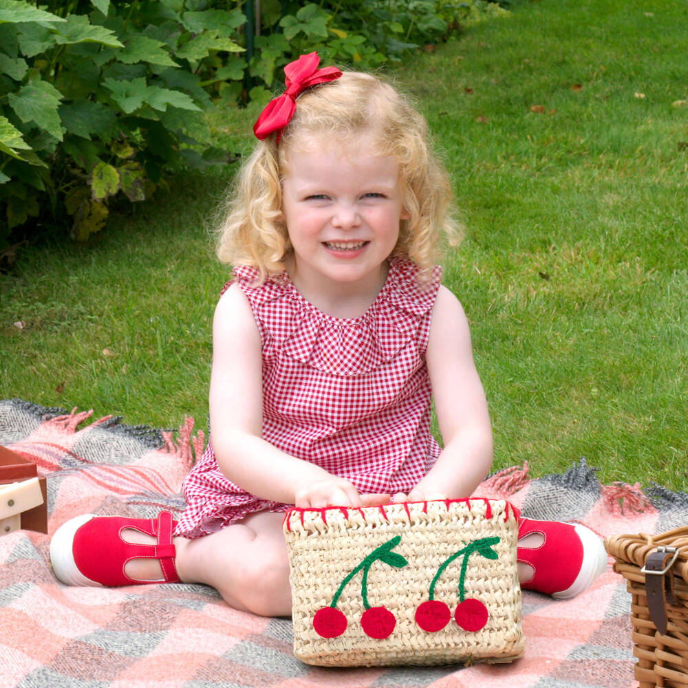 Rachel Riley-Girls Beige Cherry Straw Bag (22cm) | Childrensalon Outlet