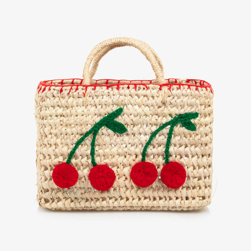 Rachel Riley-Girls Beige Cherry Straw Bag (22cm) | Childrensalon Outlet
