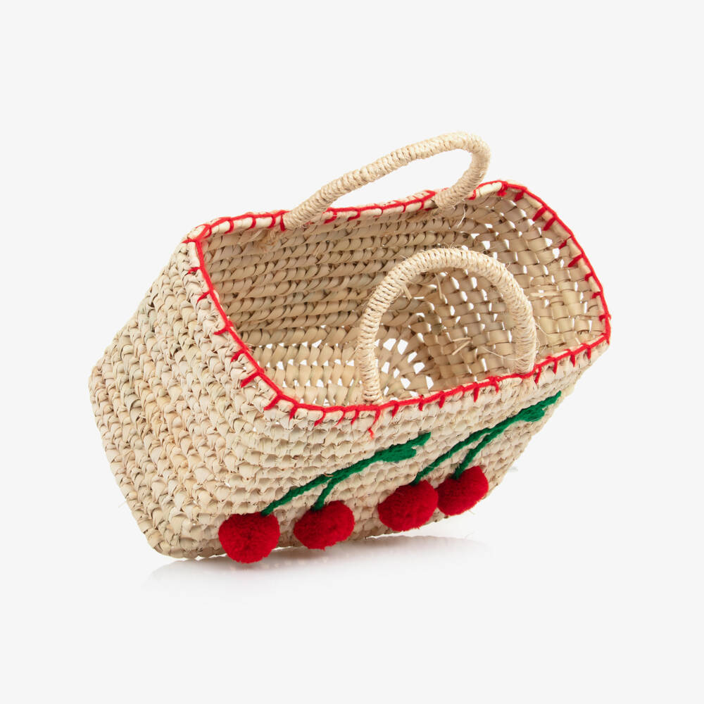 Rachel Riley-Girls Beige Cherry Straw Bag (22cm) | Childrensalon Outlet
