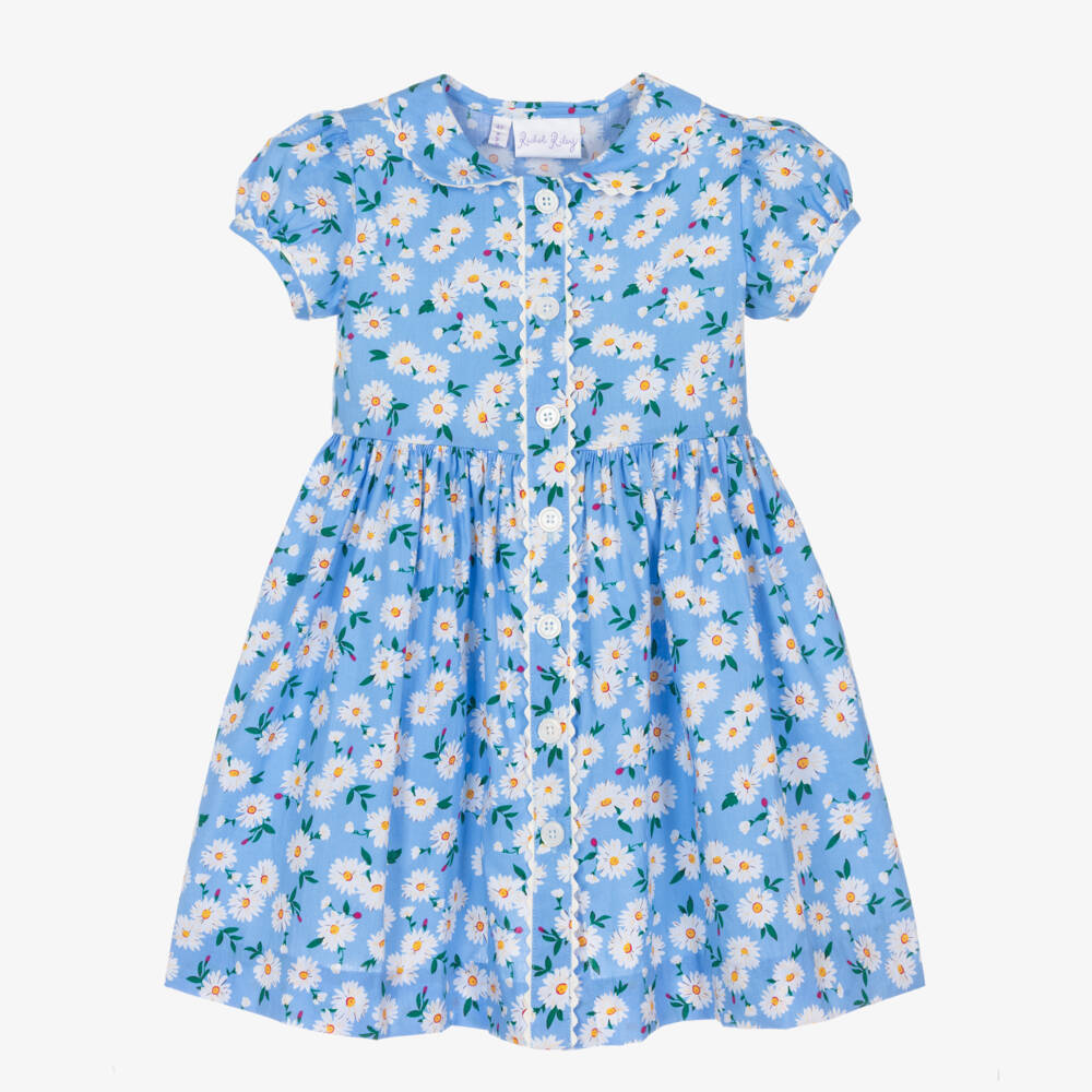 Rachel Riley-Girls Blue Cotton Daisy Print Dress | Childrensalon Outlet