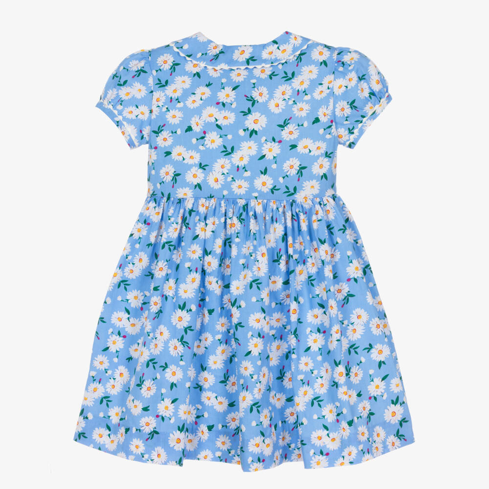Rachel Riley-Girls Blue Cotton Daisy Print Dress | Childrensalon Outlet