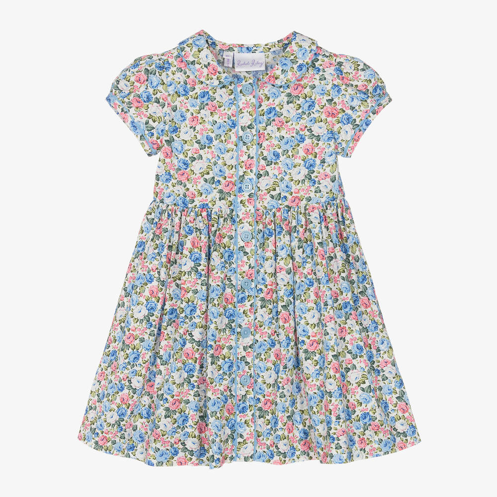 Rachel Riley-Girls Blue Cotton Floral Dress | Childrensalon Outlet