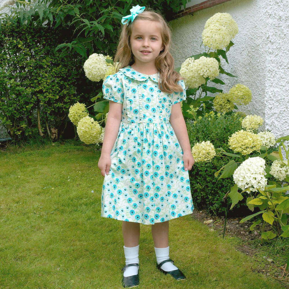 Rachel Riley - Girls Blue Floral Cotton Dress