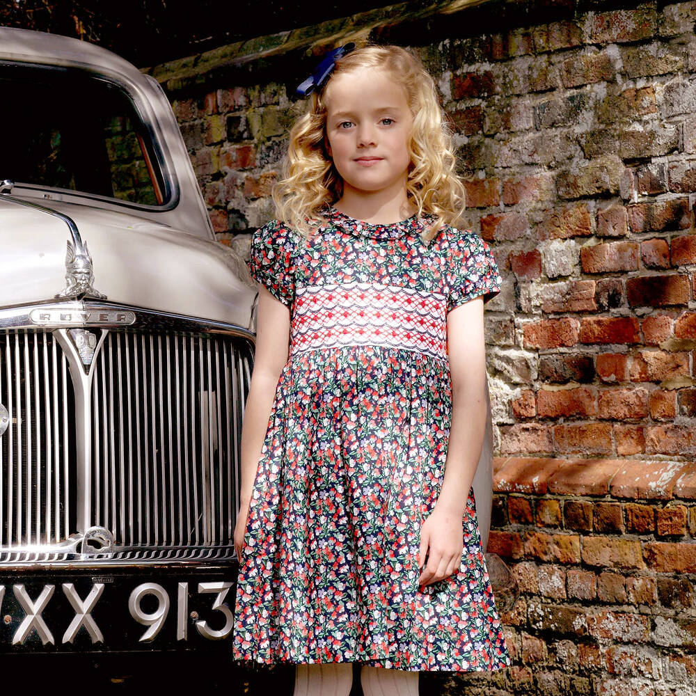 Rachel Riley-Girls Blue Hand-Smocked Cotton Dress | Childrensalon Outlet