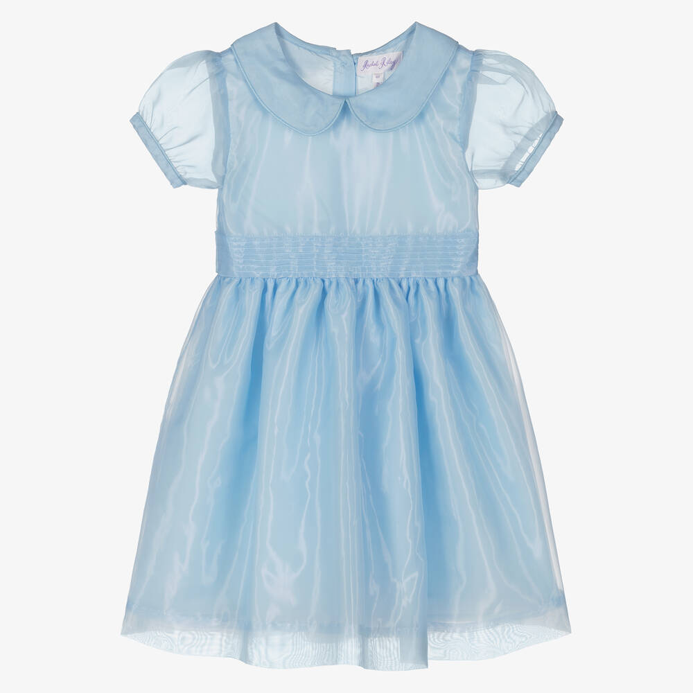 Rachel Riley - Girls Blue Organza Pintuck Dress | Childrensalon