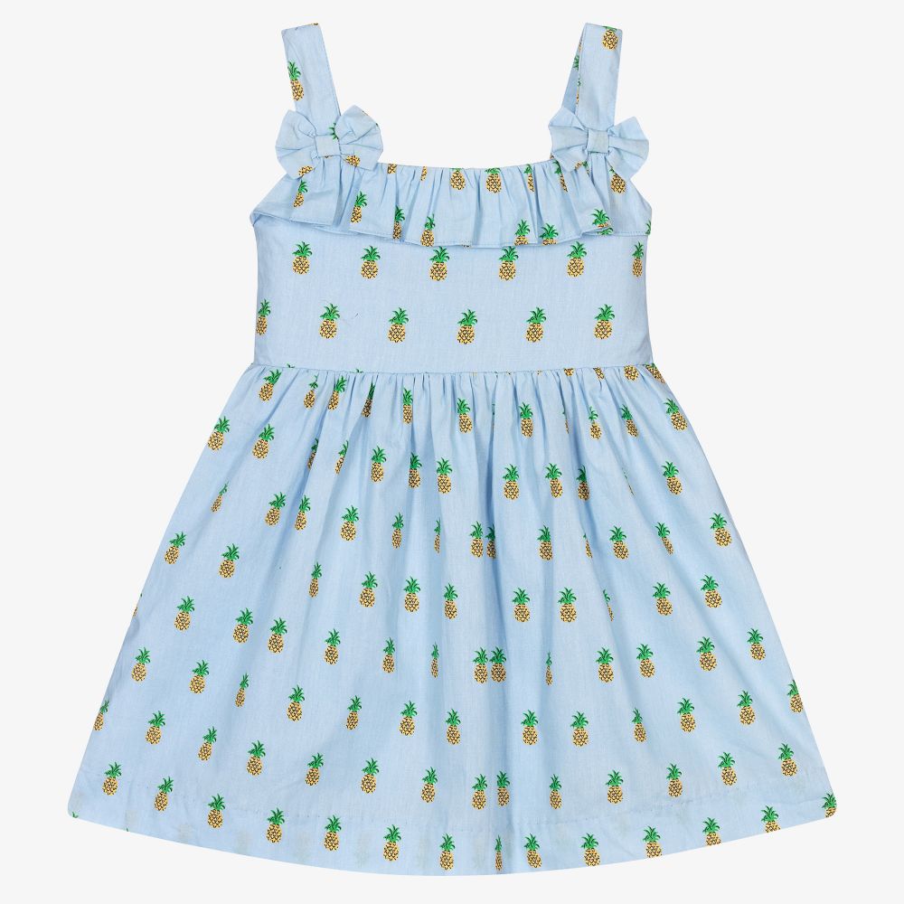 Rachel Riley - Голубое платье с ананасами для девочек | Childrensalon