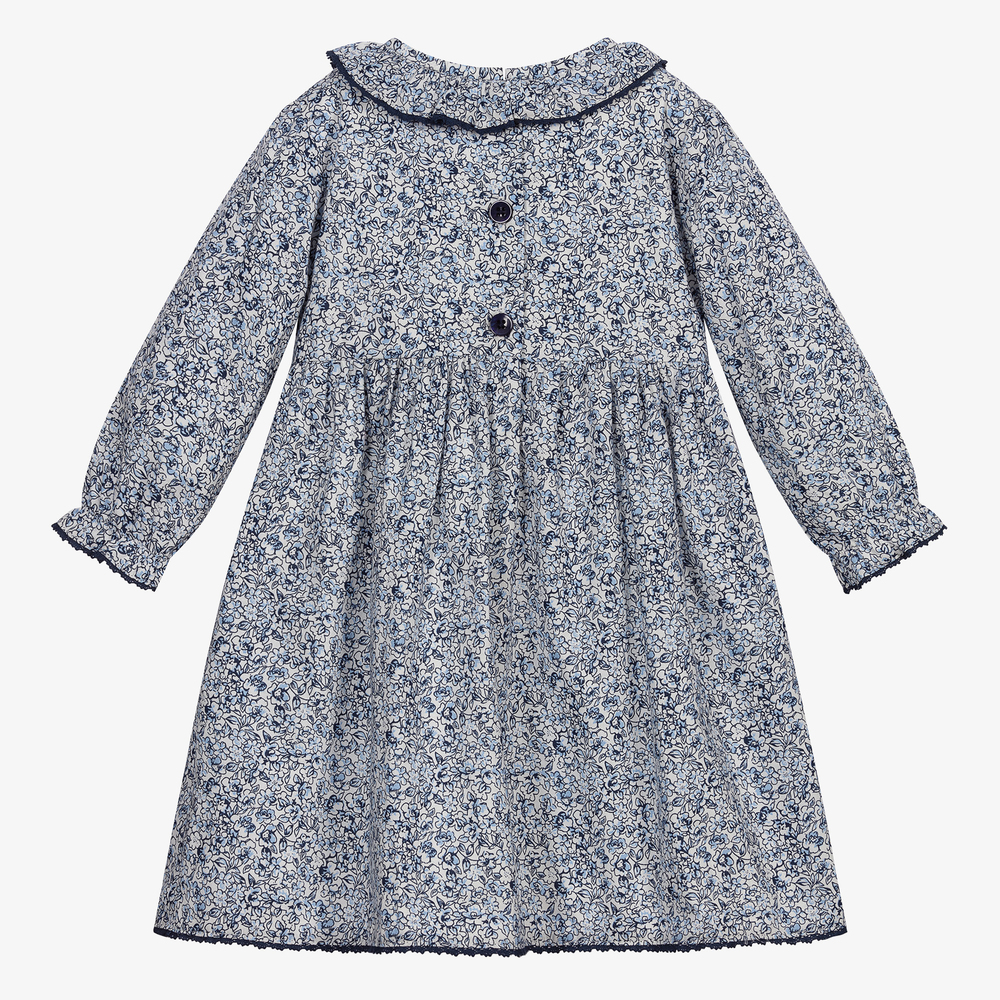 Rachel Riley Girls Blue Smocked Cotton Dress