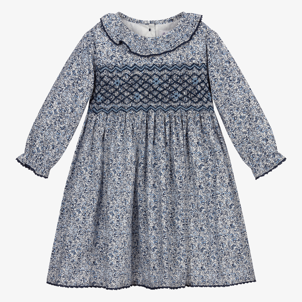 Rachel Riley-Girls Blue Smocked Cotton Dress | Childrensalon Outlet