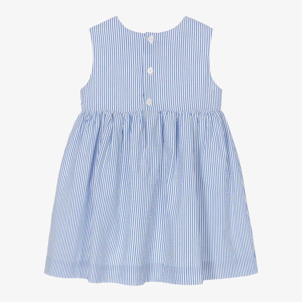 Rachel Riley-Girls Blue Striped Seersucker Dress | Childrensalon Outlet