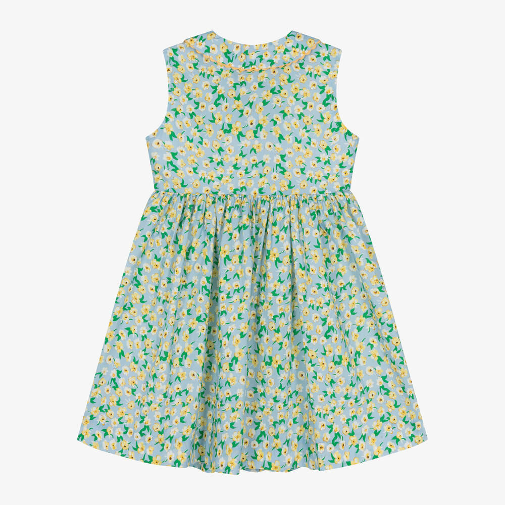 Rachel Riley-Girls Blue & Yellow Floral Cotton Dress | Childrensalon Outlet