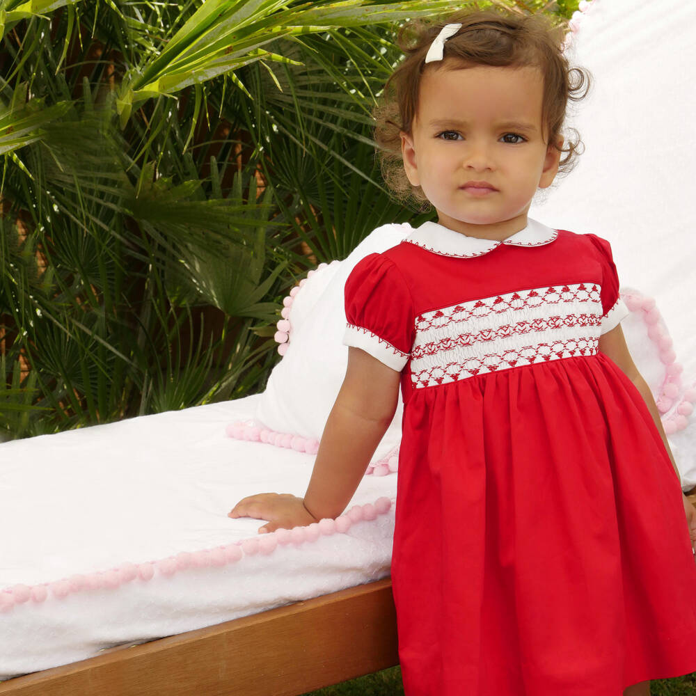 Rachel Riley-Girls Classic Red Smocked Dress | Childrensalon Outlet