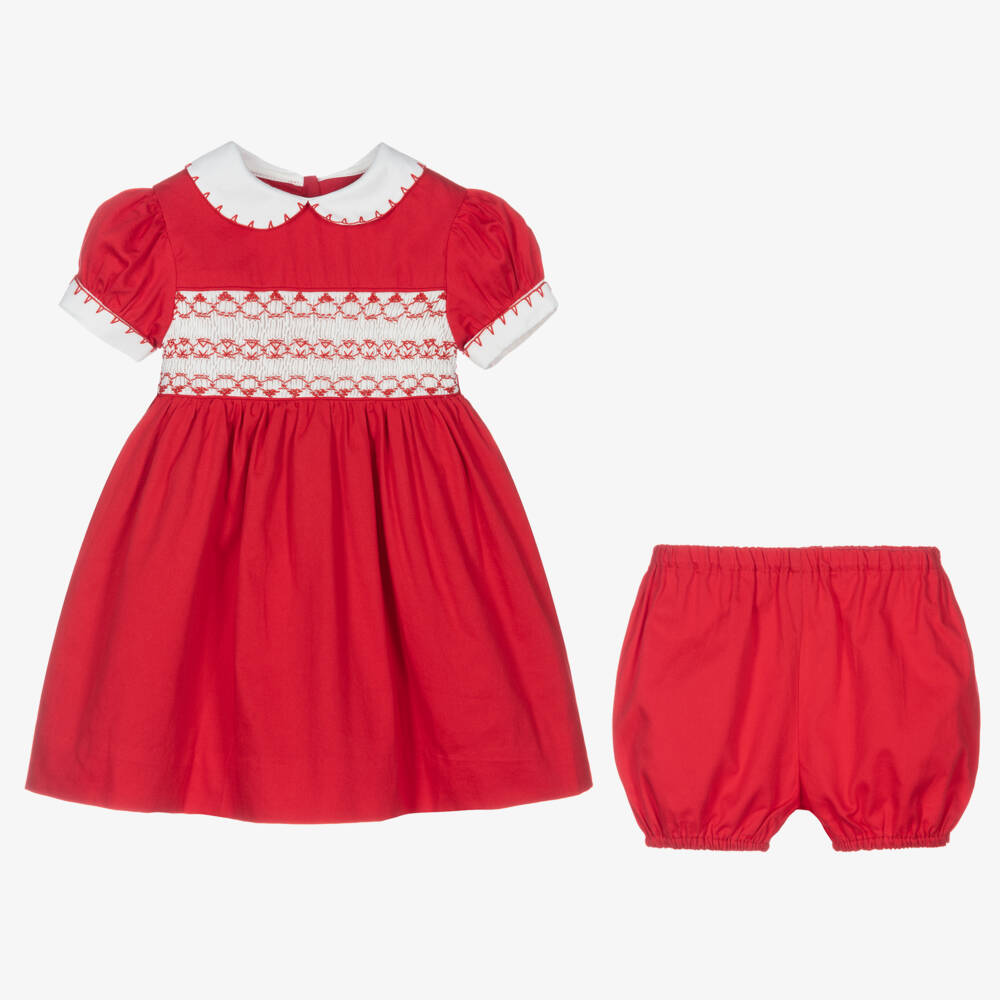Rachel Riley-Girls Classic Red Smocked Dress | Childrensalon Outlet