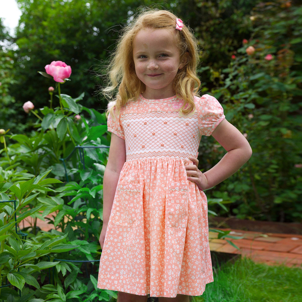 Rachel Riley - Girls Coral Pink Floral Dress | Childrensalon Outlet