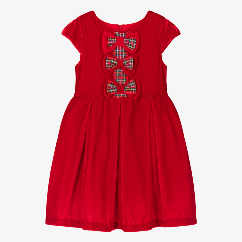 Rachel Riley-Girls Crushed Velvet Red Dress | Childrensalon Outlet
