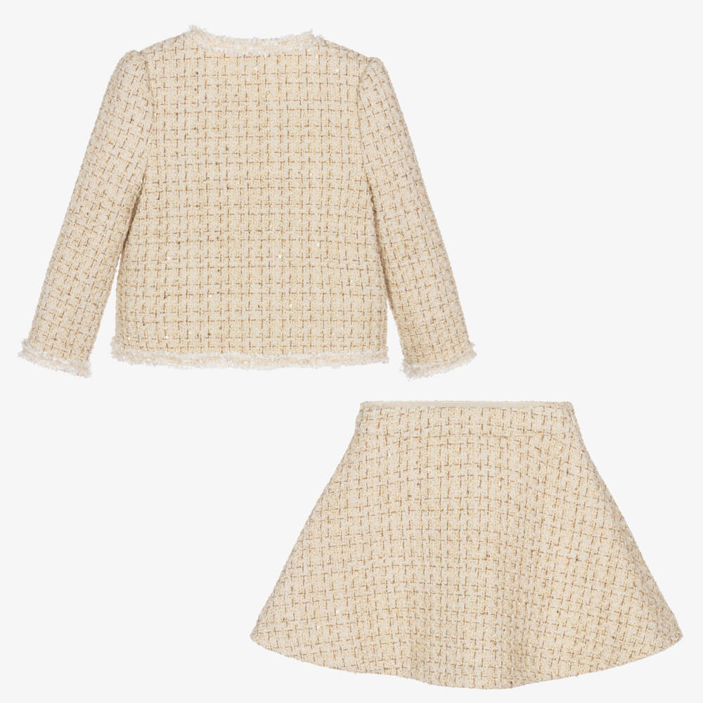 Rachel Riley-Girls Elegant Ivory Tweed Skirt Set | Childrensalon Outlet