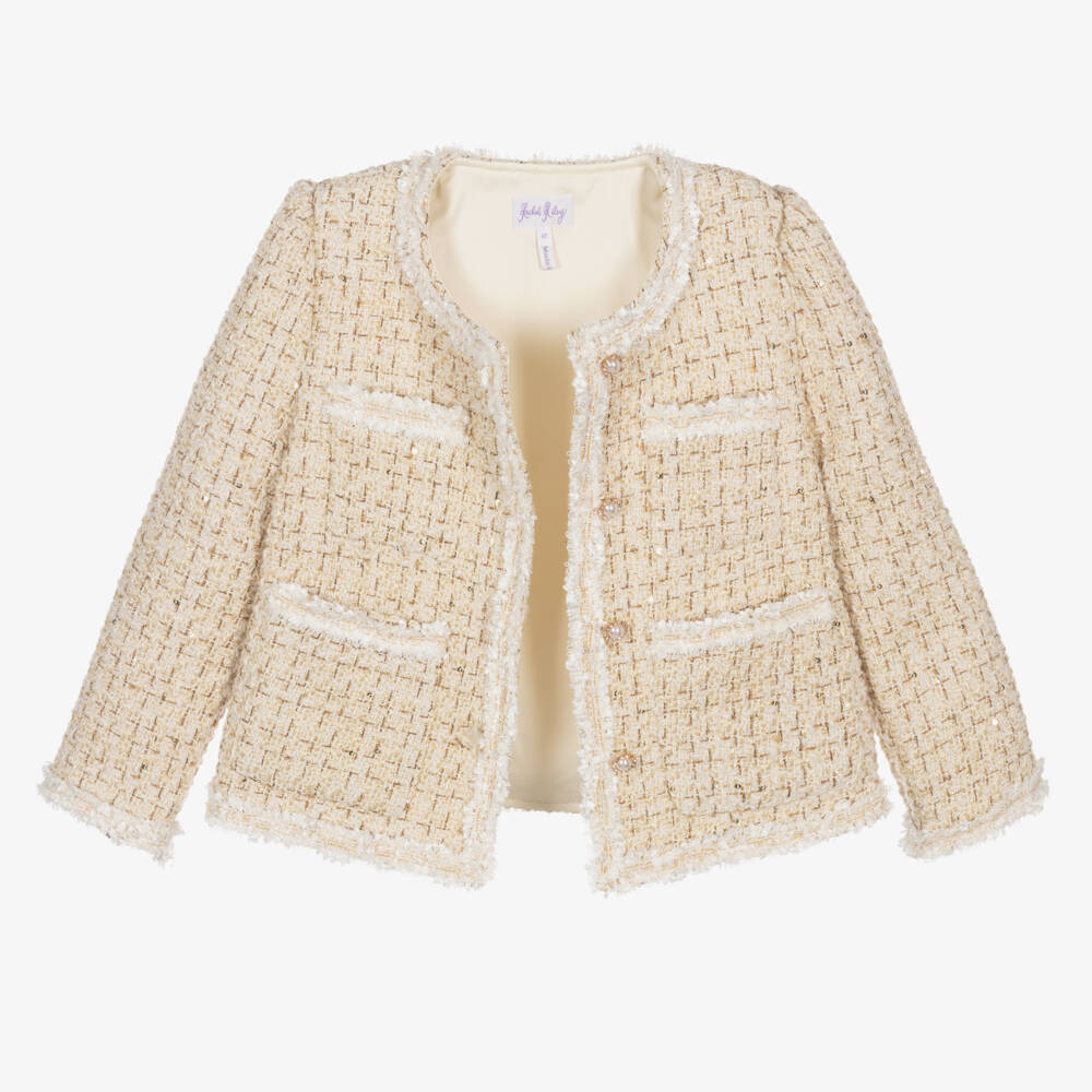 Rachel Riley-Girls Elegant Ivory Tweed Skirt Set | Childrensalon Outlet