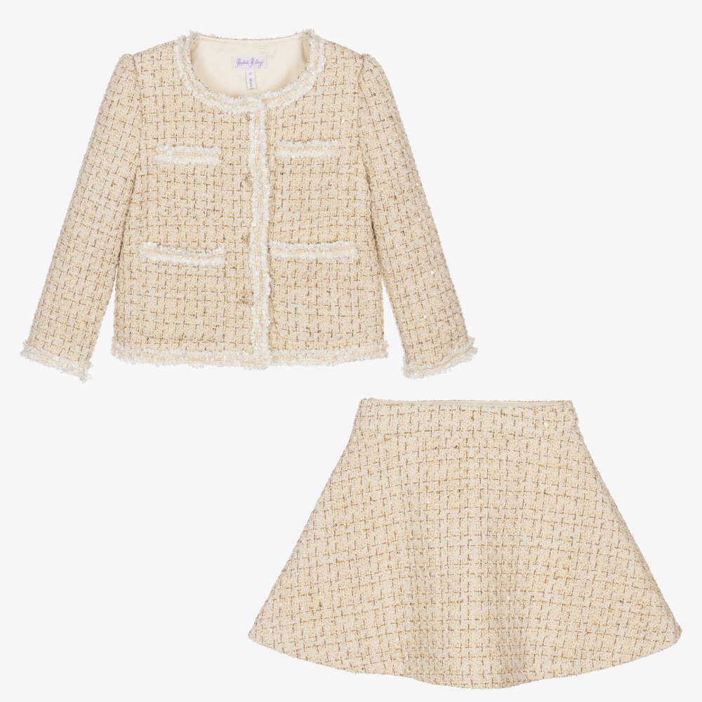 Rachel Riley-Girls Elegant Ivory Tweed Skirt Set | Childrensalon Outlet