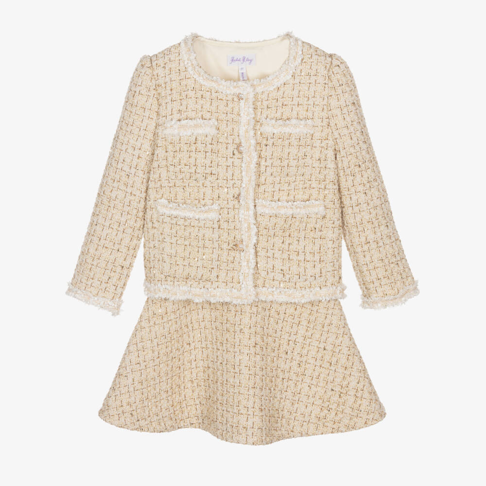 Rachel Riley-Girls Elegant Ivory Tweed Skirt Set | Childrensalon Outlet