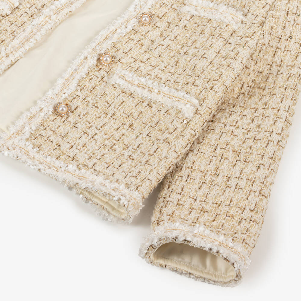 Rachel Riley-Girls Elegant Ivory Tweed Skirt Set | Childrensalon Outlet